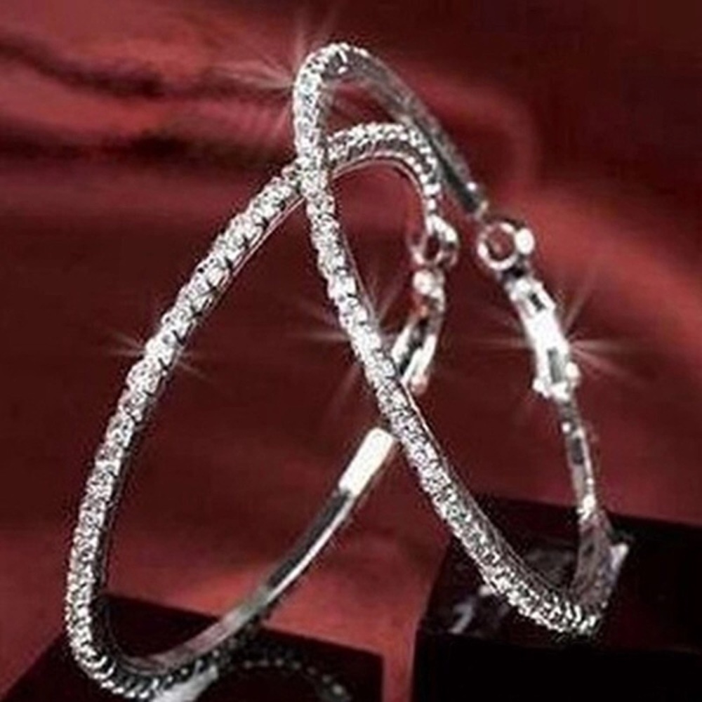Silver plated Rhinestone crystal hoop earrings